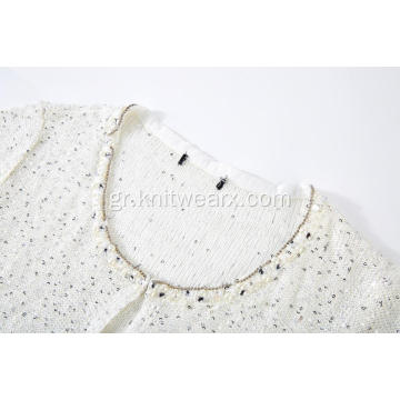 Γυναικεία Πλεκτά Sequins Yarn Diamond Necklace Crew Cardigan